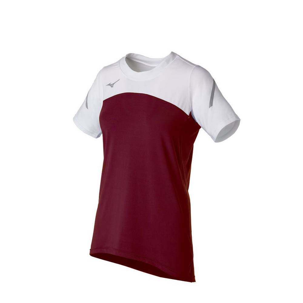 Jerseys Mizuno Techno VII Short Sleeve Mujer Burdeos/Blancas Baratas HCEN-79123